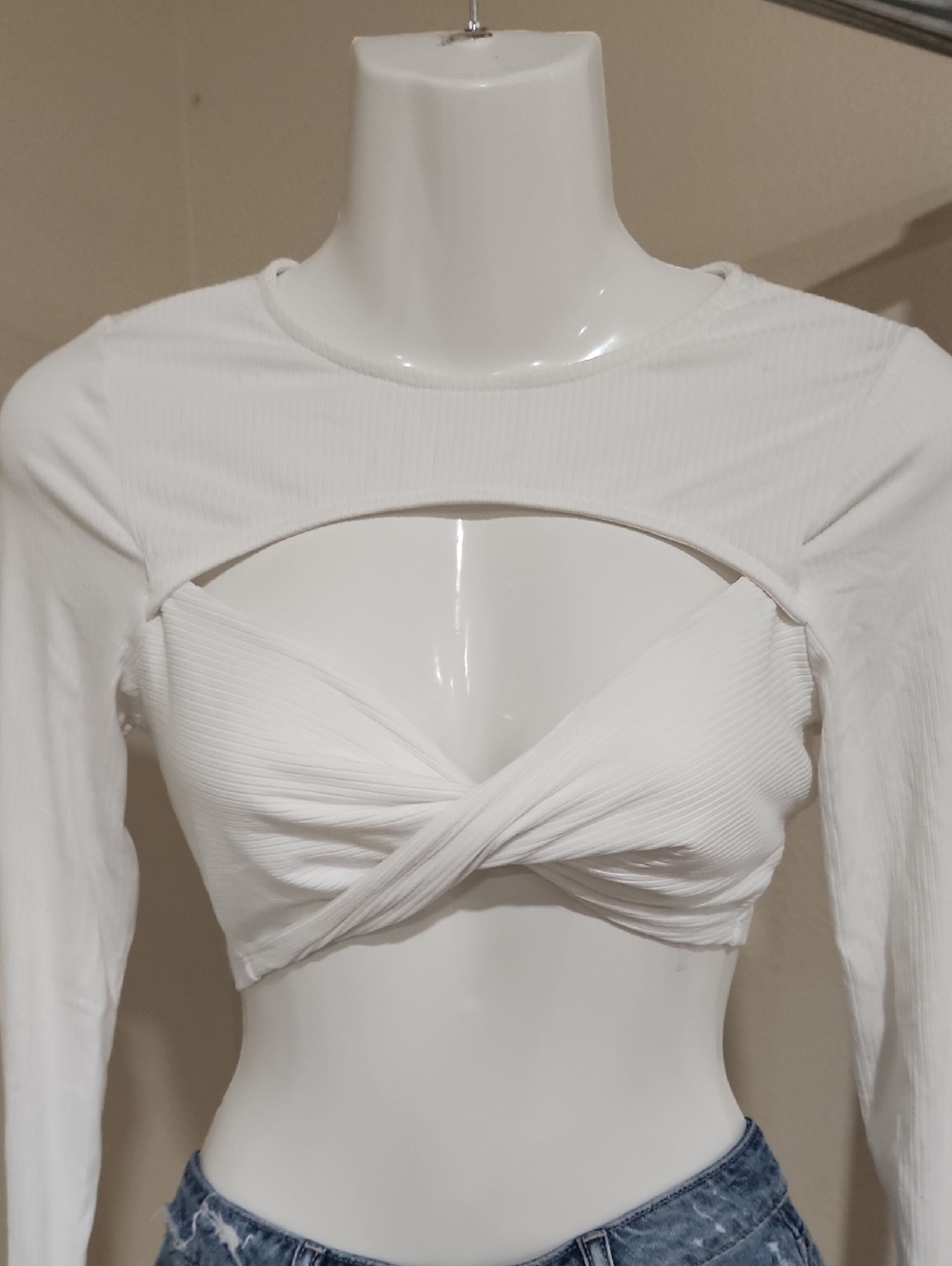Windsor White Long Sleeve Crop Top